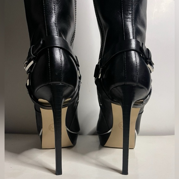 NWOT MICHAEL KORS BLACK PLATFORM STILETTO LEATHER BOOTS - Picture 7 of 17
